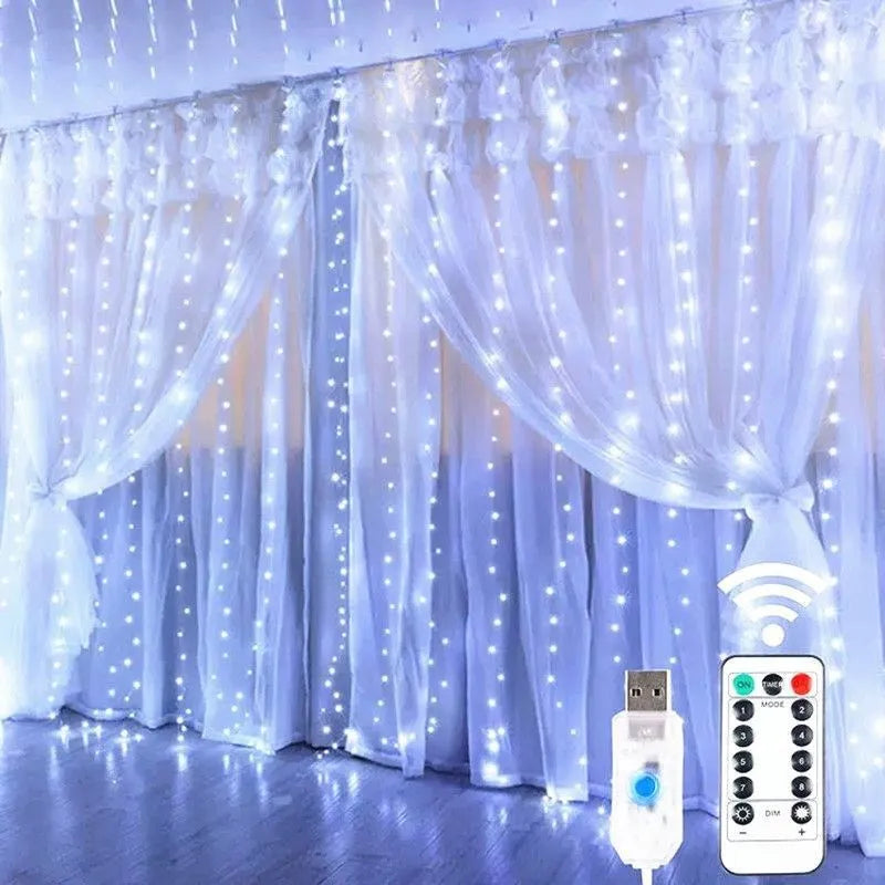 Christmas Lights LED  Curtain Lights 8 Mode Remote USB