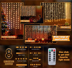 Christmas Lights LED  Curtain Lights 8 Mode Remote USB