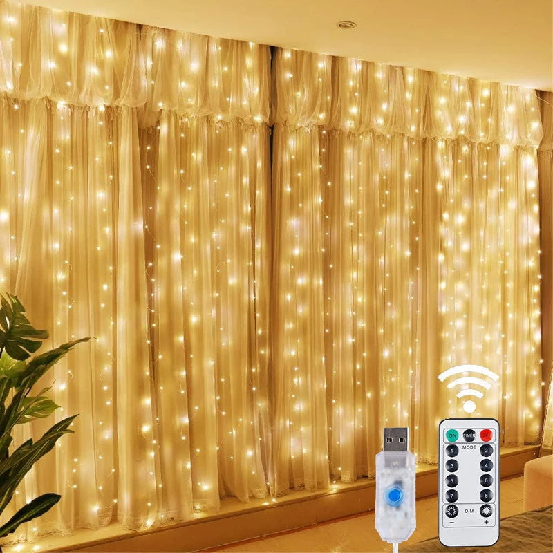 Christmas Lights LED  Curtain Lights 8 Mode Remote USB