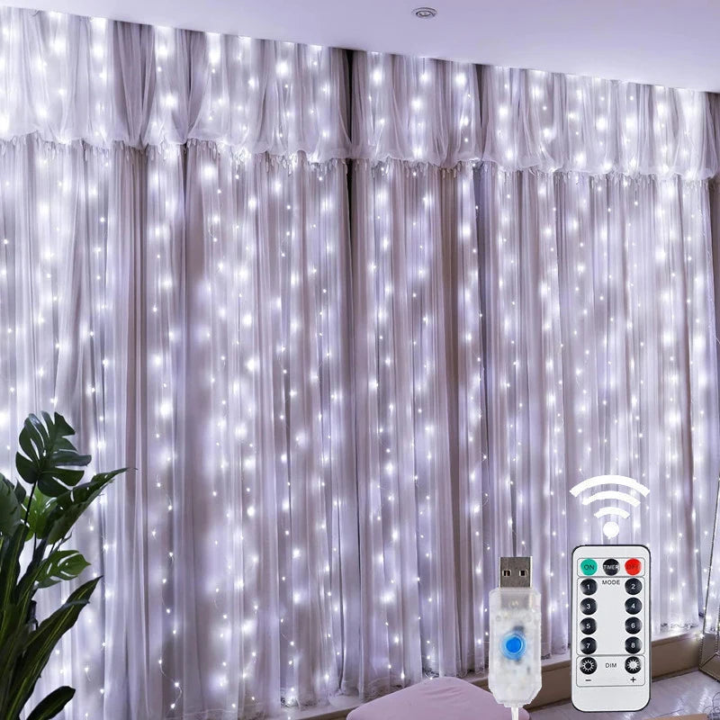 Christmas Lights LED  Curtain Lights 8 Mode Remote USB